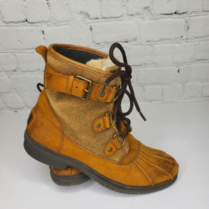 Ugg Women's Brown‎ Cecile Leather Waterproof Shearling Boots Size 7.5